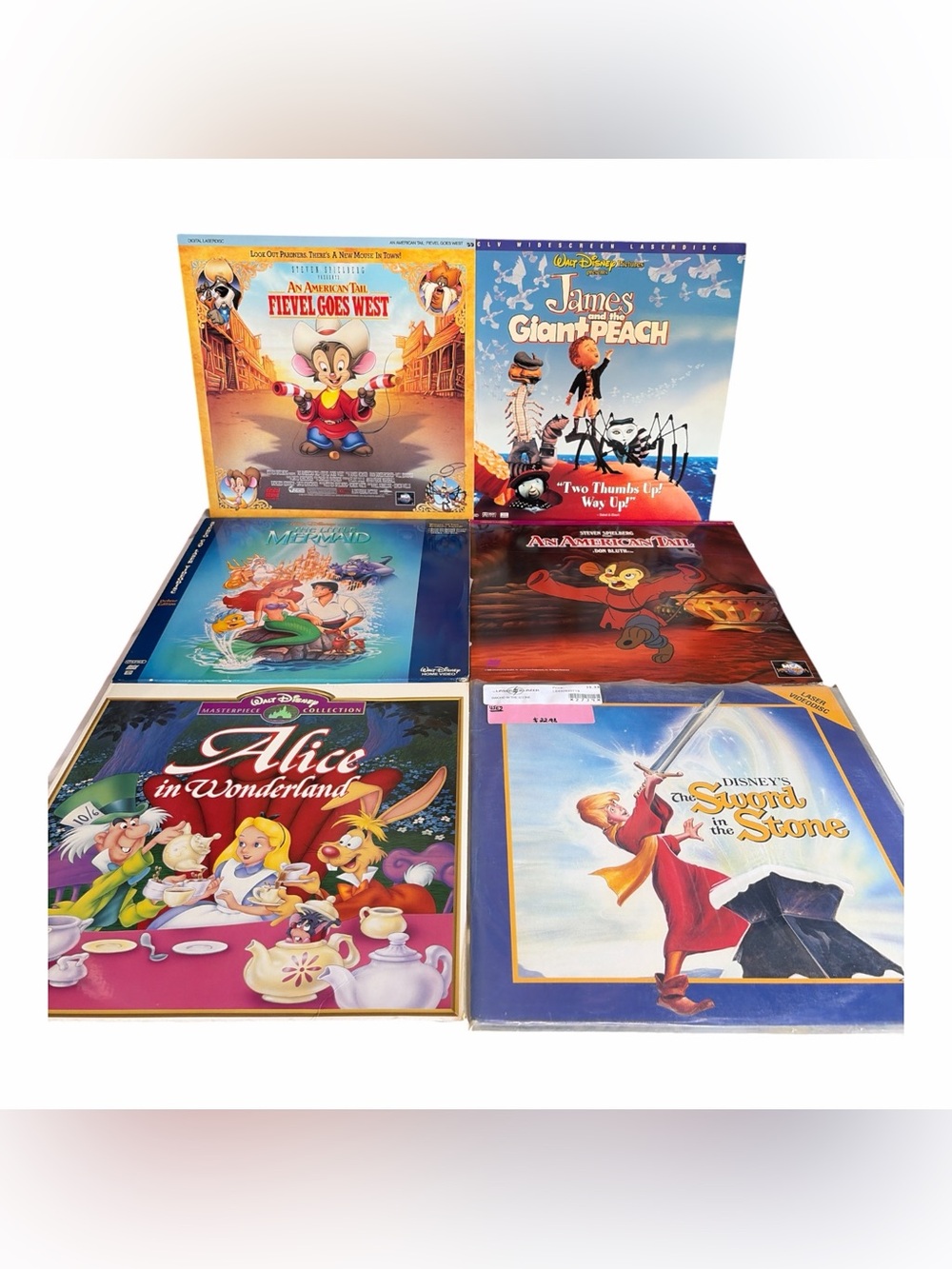 🔥 Lot of 6 Disney Animated LaserDiscs Alice Mermaid Sword Fievel James Peach🔥
